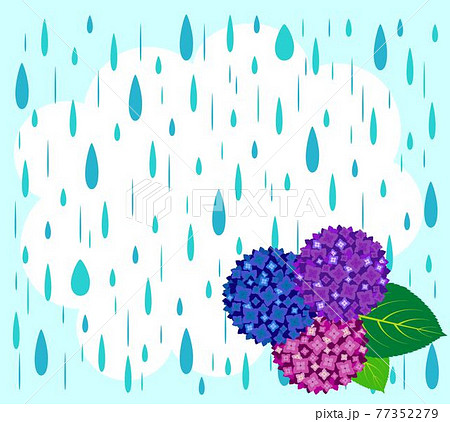 雨の中の紫陽花と雲の背景イラストのイラスト素材