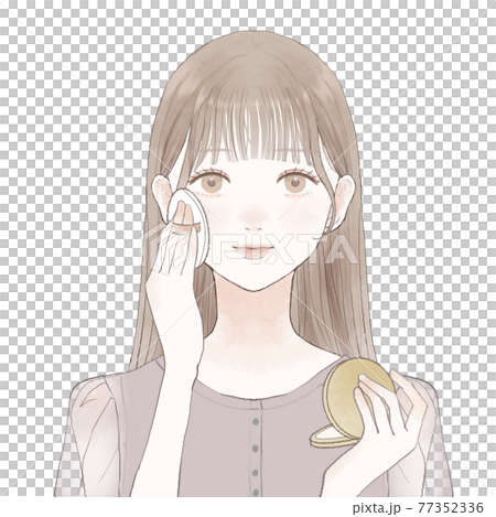 パウダリーファンデーションをパフで顔に塗る女性 77352336