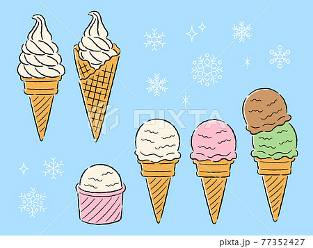 アイスクリームとソフトクリームの手描き風イラストのイラスト素材