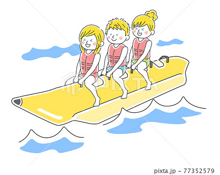 バナナボートに乗っている白人のイラストのイラスト素材
