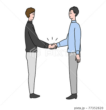 握手をしている横向きの若い男性2人のイラスト素材