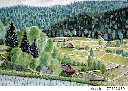 田園風景の日本画のイラスト素材 [77352870] - PIXTA