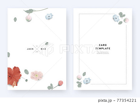 Minimalist floral wedding invitation card design, hibiscus, Nemophila, orchid, rose, anemone Minimalist floral wedding invitation card design, hibiscus, Nemophila, orchid, rose, anemone 77354221