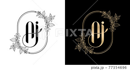 illustration of floral frame for AJ or AI initial letter and graphic name, Monogram, for Wedding couple symbolic, company and icon business, with two colors variation designs monochrome and golds. 77354696