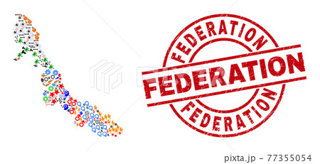 Federation Grunge Badge and Veracruz State Map Collage of Different Icons 77355054