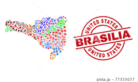 United States Brasilia Distress Watermark and Santa Catarina State Map Collage of Different Icons United States Brasilia Distress Watermark and Santa Catarina State Map Collage of Different Icons 77355077