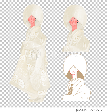 結婚式に白無垢を着た女性全身手描きイラストのイラスト素材