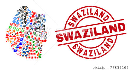 Swaziland Grunge Badge and Swaziland Map Collage of Different Icons 77355165