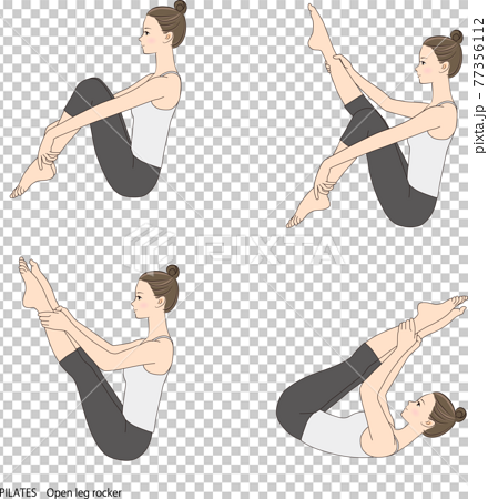 Pilates Sequence, Open Leg Rocker - Stock Illustration [77356112