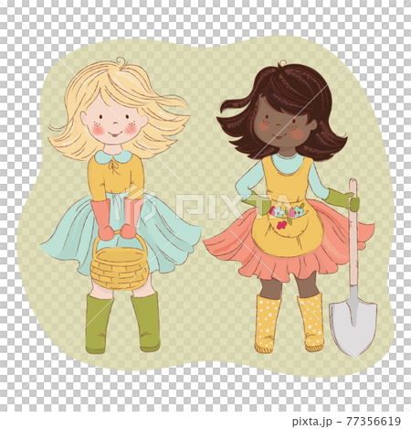 LABOR FRIEND Day Girlfriend Spring Season Garden Work Cartoon Hand Drawn Clip Art Vector Illustration Set For Print 77356619