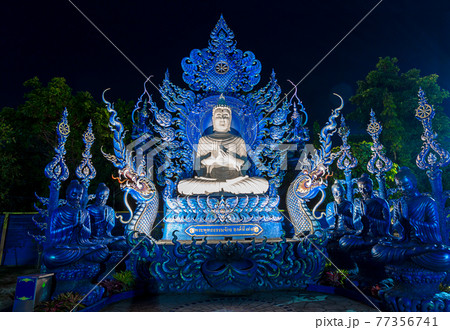Beautiful of blue temple Wat Rong Sua Ten the amazing temple at Thailand 77356741