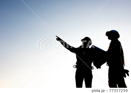 Engineers discussion with architects work planing in construction site Engineers discussion with architects work planing in construction site 77357250