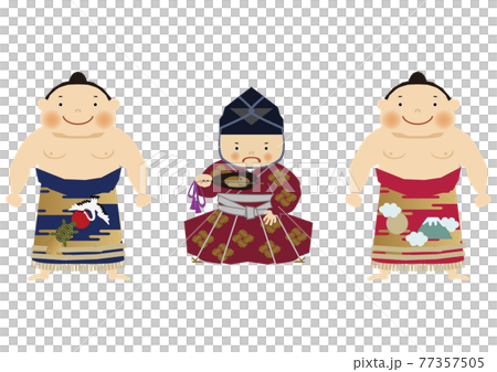 スポーツのイラスト素材。 相撲のクリップアート。 力士と行司。 77357505