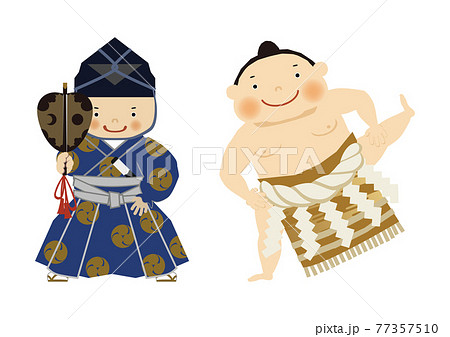 スポーツのイラスト素材。 相撲のクリップアート。 力士と行司。 77357510
