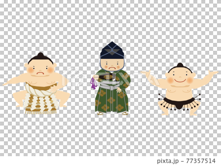 スポーツのイラスト素材。 相撲のクリップアート。 力士と行司。 77357514