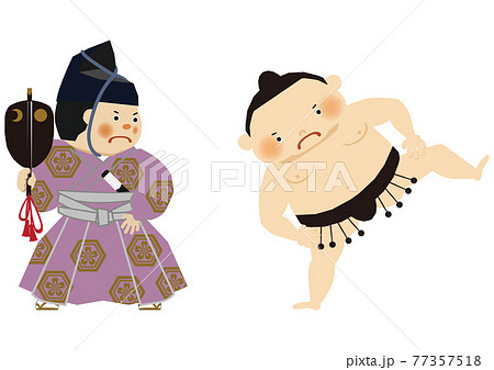 スポーツのイラスト素材。 相撲のクリップアート。 力士と行司。 77357518