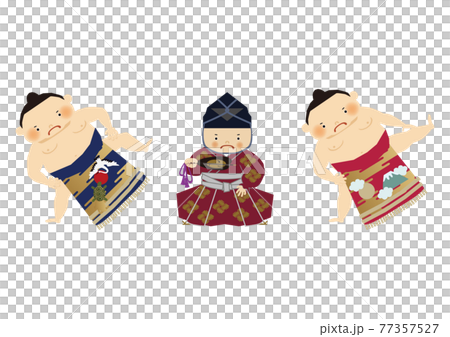 スポーツのイラスト素材。 相撲のクリップアート。 力士と行司。 77357527