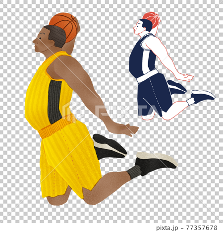 外国人バスケット選手のシュートの瞬間全身手描きイラストのイラスト素材
