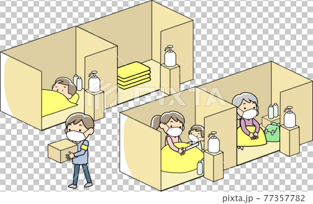 段ボールのパーテーションがある災害時の避難所 段ボールのパーテーションがある災害時の避難所 77357782