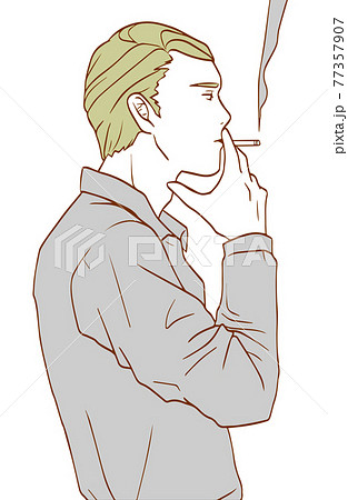 たばこを吸う男性 シンプルカラー のイラスト素材