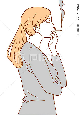 たばこを吸う女性 シンプルカラー のイラスト素材