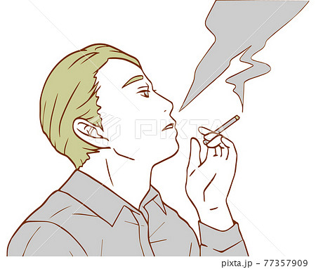 たばこを吸う男性アップ シンプルカラー のイラスト素材