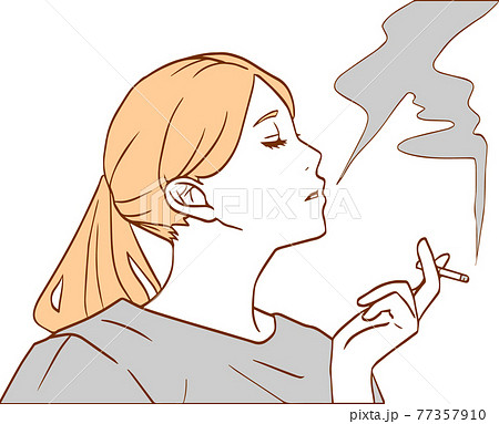 たばこを吸う女性アップ シンプルカラー のイラスト素材