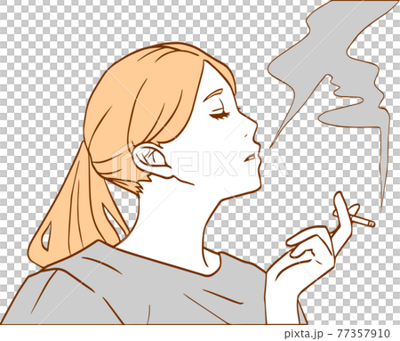 たばこを吸う女性アップ(シンプルカラー) たばこを吸う女性アップ(シンプルカラー) 77357910