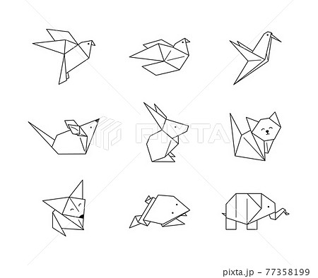 Origami Animals Icons Set in a Trendy minimalist Linear Style. Folded Paper Animal Figures. Vector Illustrations Origami Animals Icons Set in a Trendy minimalist Linear Style. Folded Paper Animal Figures. Vector Illustrations 77358199