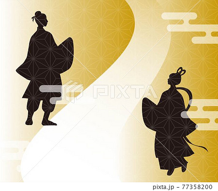 七夕イメージのイラスト素材 織姫と彦星シルエット 背景 ベクターのイラスト素材