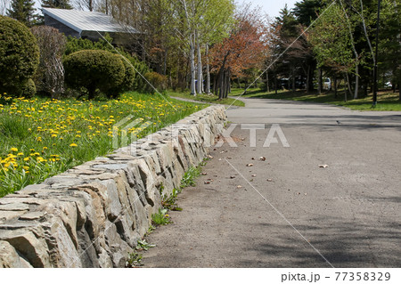 石 石囲い ブロック 花壇 公園 屋外 公共施設の写真素材