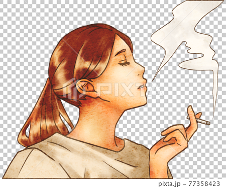たばこを吸う女性アップのイラスト素材