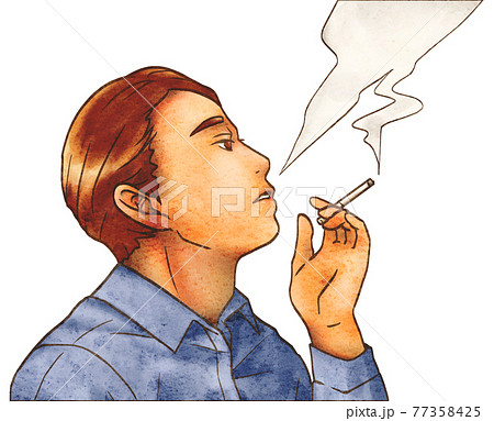 たばこを吸う男性アップのイラスト素材