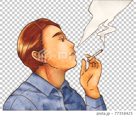 たばこを吸う男性アップのイラスト素材