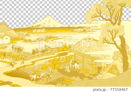 葛飾北斎イメージ駿州片倉茶園ノ不二 金白バック 葛飾北斎イメージ駿州片倉茶園ノ不二 金白バック 77358467