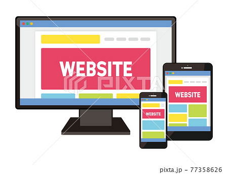 レスポンシブデザインに使えるデバイスのイラストセット ウェブサイト レスポンシブデザインに使えるデバイスのイラストセット ウェブサイト 77358626