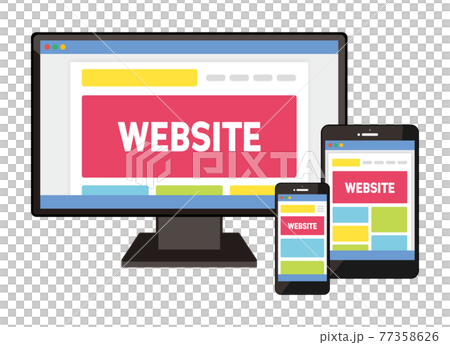 レスポンシブデザインに使えるデバイスのイラストセット ウェブサイト レスポンシブデザインに使えるデバイスのイラストセット ウェブサイト 77358626
