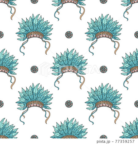 INDIANS HEADDRESS Cartoon American Native Warrior Culture Seamless Pattern Vector Illustration For Print INDIANS HEADDRESS Cartoon American Native Warrior Culture Seamless Pattern Vector Illustration For Print 77359257