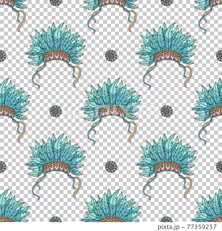 INDIANS HEADDRESS Cartoon American Native Warrior Culture Seamless Pattern Vector Illustration For Print INDIANS HEADDRESS Cartoon American Native Warrior Culture Seamless Pattern Vector Illustration For Print 77359257