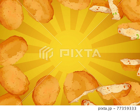 水彩のコロッケ囲みフレーム・金集中線 水彩のコロッケ囲みフレーム・金集中線 77359333