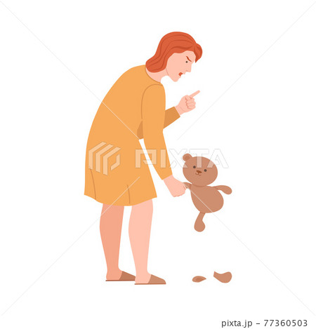 Angry Woman with Ripped Teddy Bear Scolding and Yelling at Somebody Finger Pointing Vector Illustration Angry Woman with Ripped Teddy Bear Scolding and Yelling at Somebody Finger Pointing Vector Illustration 77360503