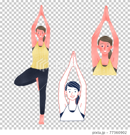 ヨガのポーズをとる女性人物全身手描きイラストのイラスト素材