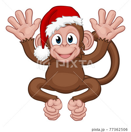Santa Hat Christmas Monkey Cartoon Character 77362506