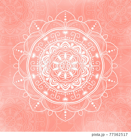 ピンク水彩背景の曼荼羅シンボルのイラスト素材