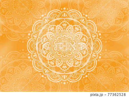 オレンジ水彩背景の曼荼羅シンボル壁紙のイラスト素材