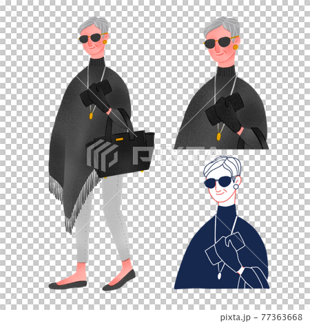 セレブな高齢の女性人物全身手描きイラストのイラスト素材