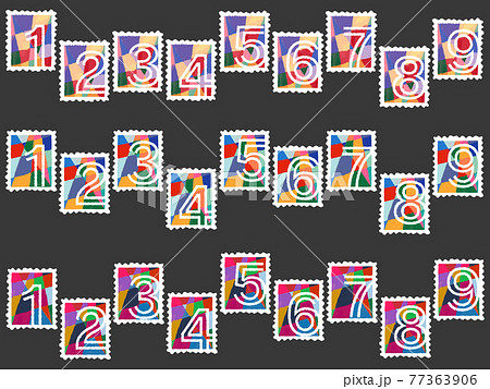 切手風デザイン モダン配色の抽象画スタイル数字アイコンセットのイラスト素材