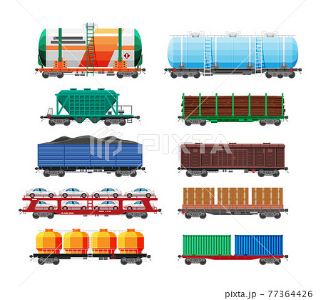 Set of train cargo wagons, cisterns, tanks, cars Set of train cargo wagons, cisterns, tanks, cars 77364426