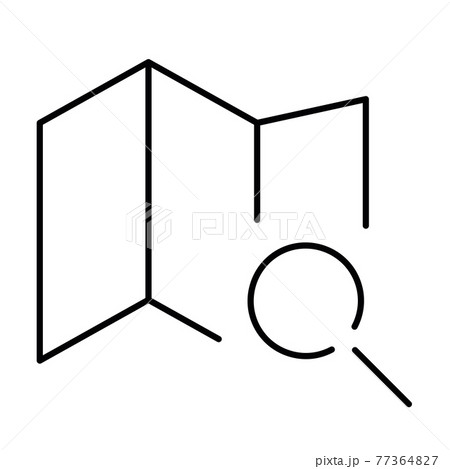 Paper map with magnifying glass thin line icon 77364827