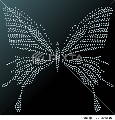 Glamour vector vintage silver butterfly with elegance ornament encrusted with blue jewels on dark background. 77364830